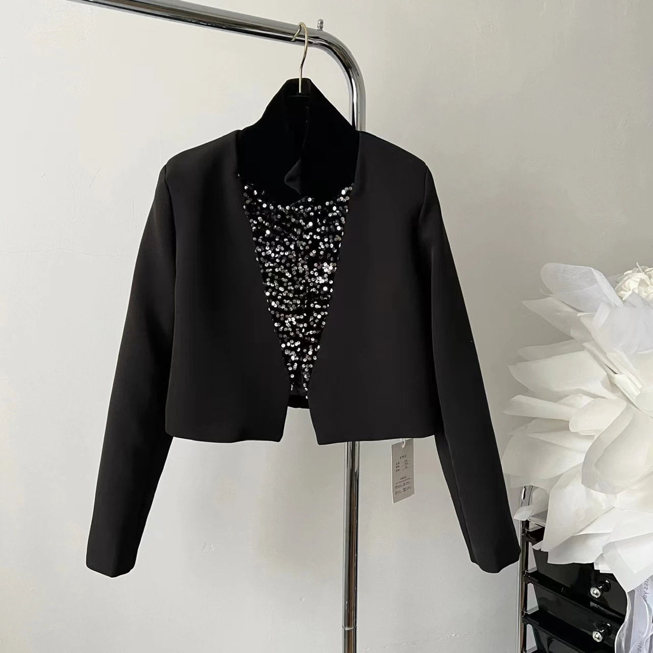 High Quality Fashion 2023 Blazer For Women Short Suit Sequins Slim New Party Club Summer
