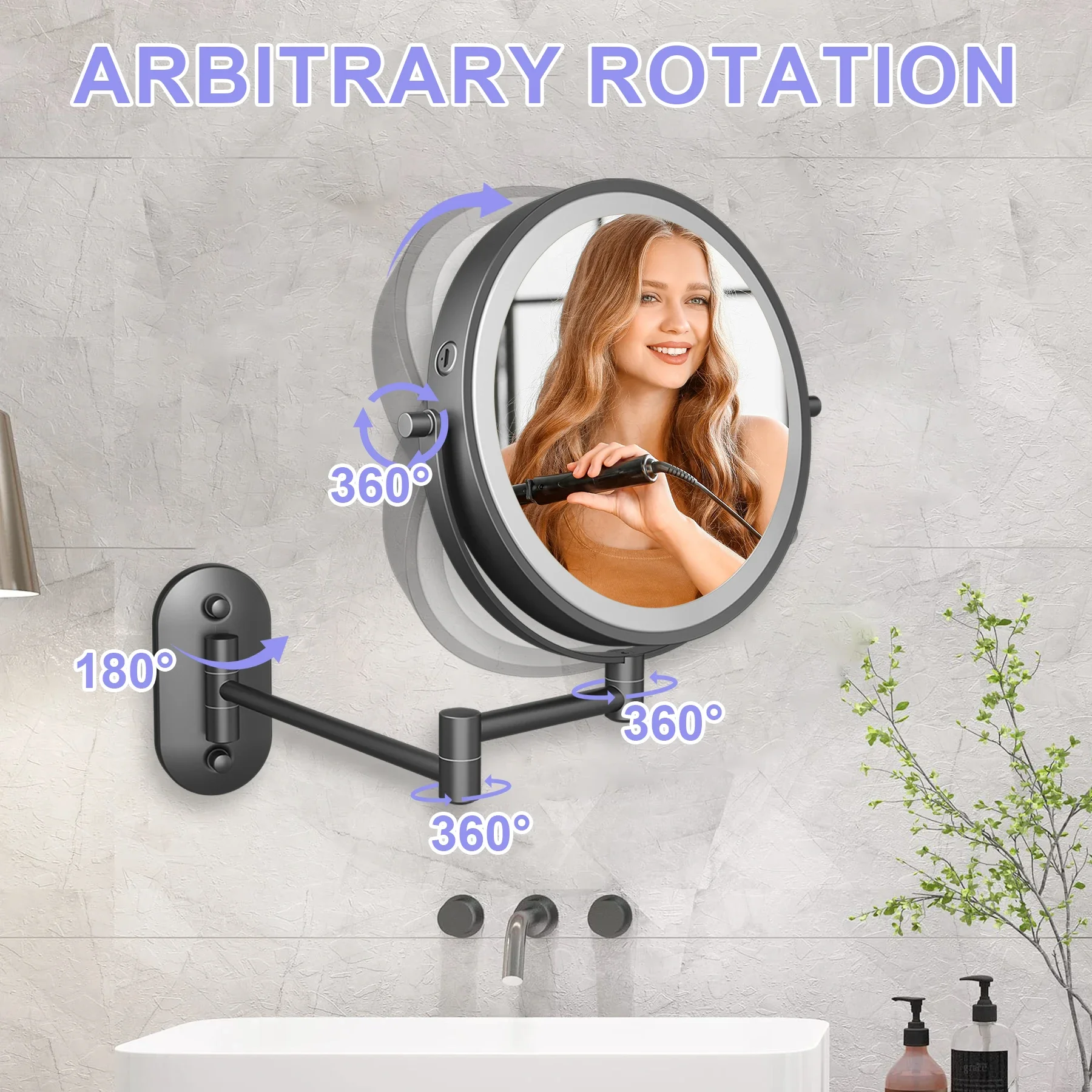 LED wall-mounted makeup mirror, foldable and retractable·no punching·double-sided mirror with light