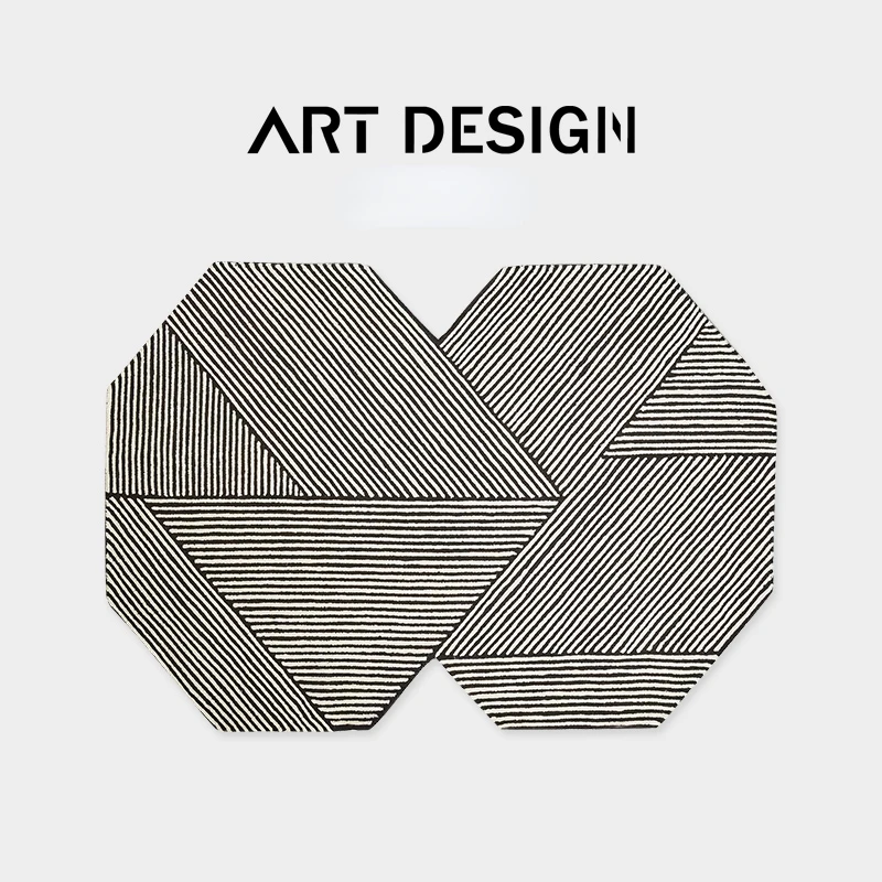 Special-Shaped Thick Plush Mat, Irregular Carpet, Black and White Line Rug, Bedroom Cloakroom, Dresser, Art Design 5