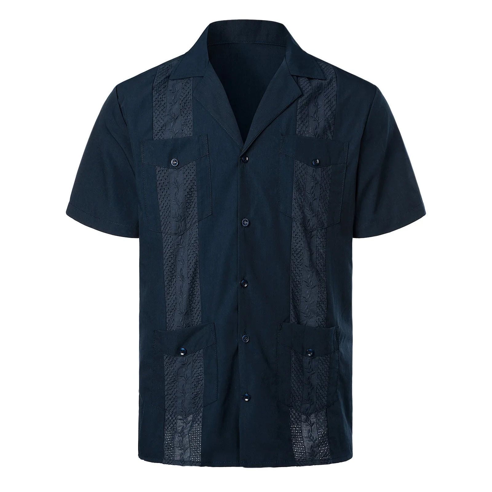Pure-Color Mens' Shirts Multiple Pockets Lapel Short Sleeves Cardigan Summer Thin Tops Male Blouse Single Breasted Shirt For Man 3