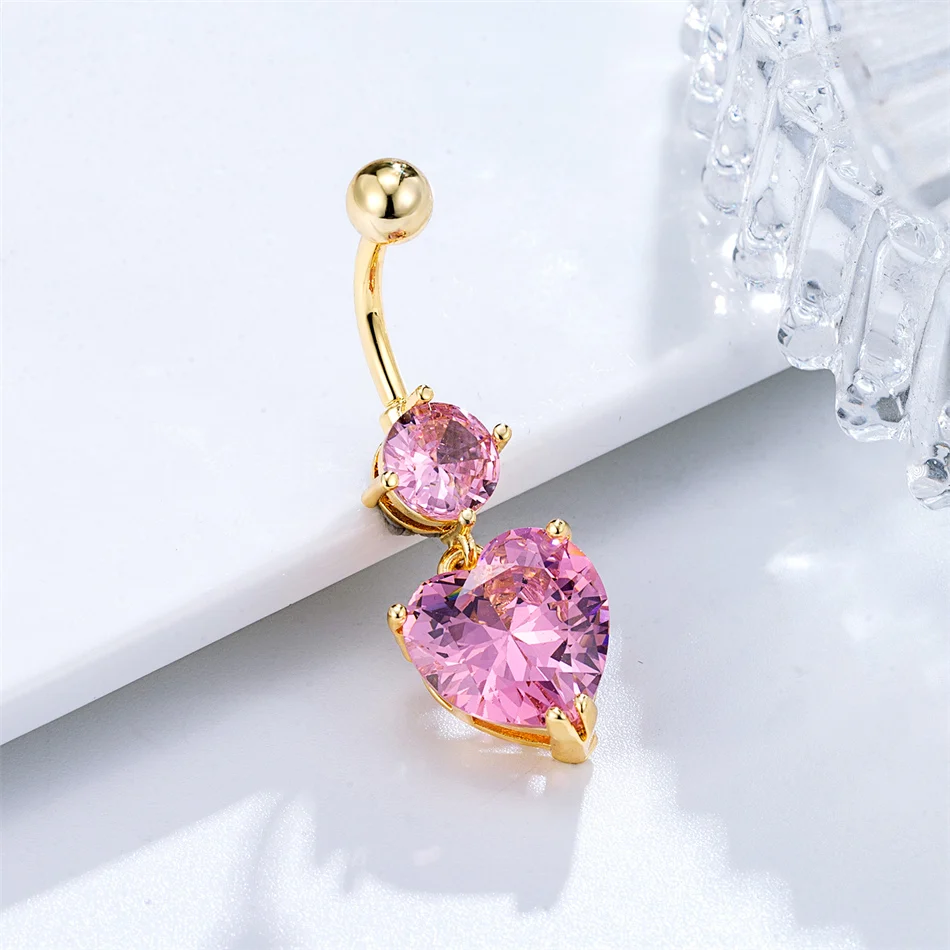 Big Crystal Zircon Heart Dangle Belly Piercing Surgical Steel Women Body Jewelry 14G 10mm Curved Barbell Sexy Navel Button Ring piercing jewelry belly button piercings body piercing jewelry body jewelry