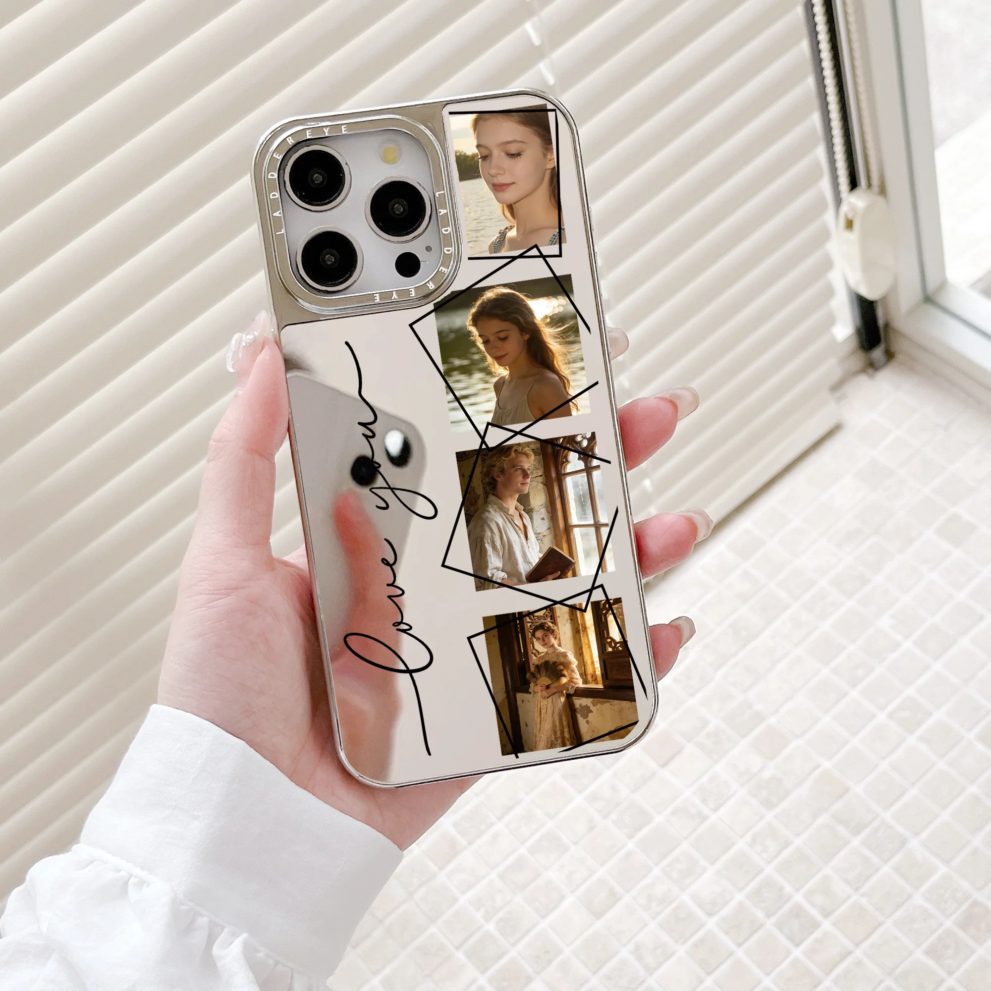 Personalized Plating Mirror Face Custom Parents Couple Children Pets Photo thumbnail 4