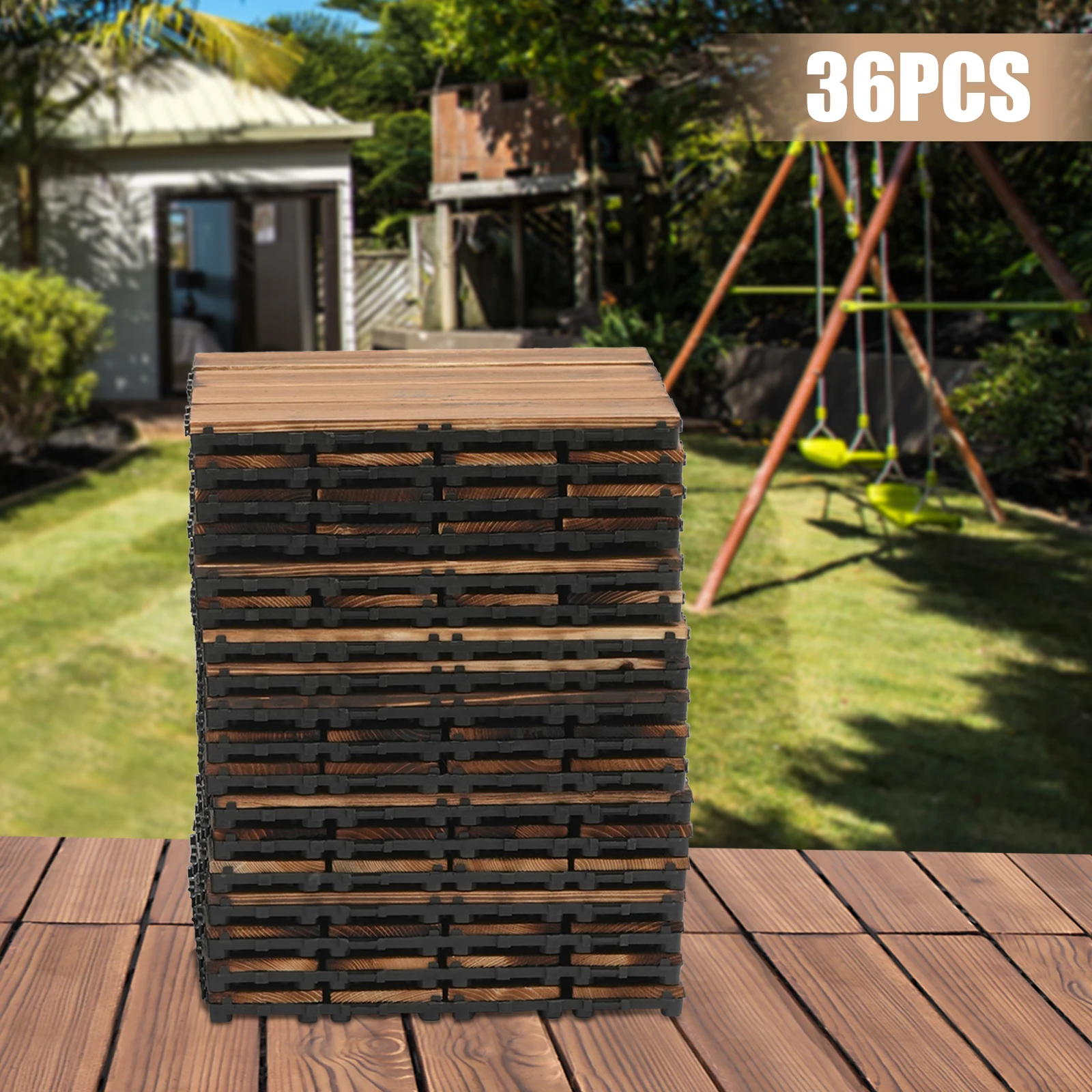 Solid Wood Flooring 36 x Acacia Wood Tiles for Patio Garden Balcony Lawn Backyard Weatherproof Hot Tub 30 x 30 cm