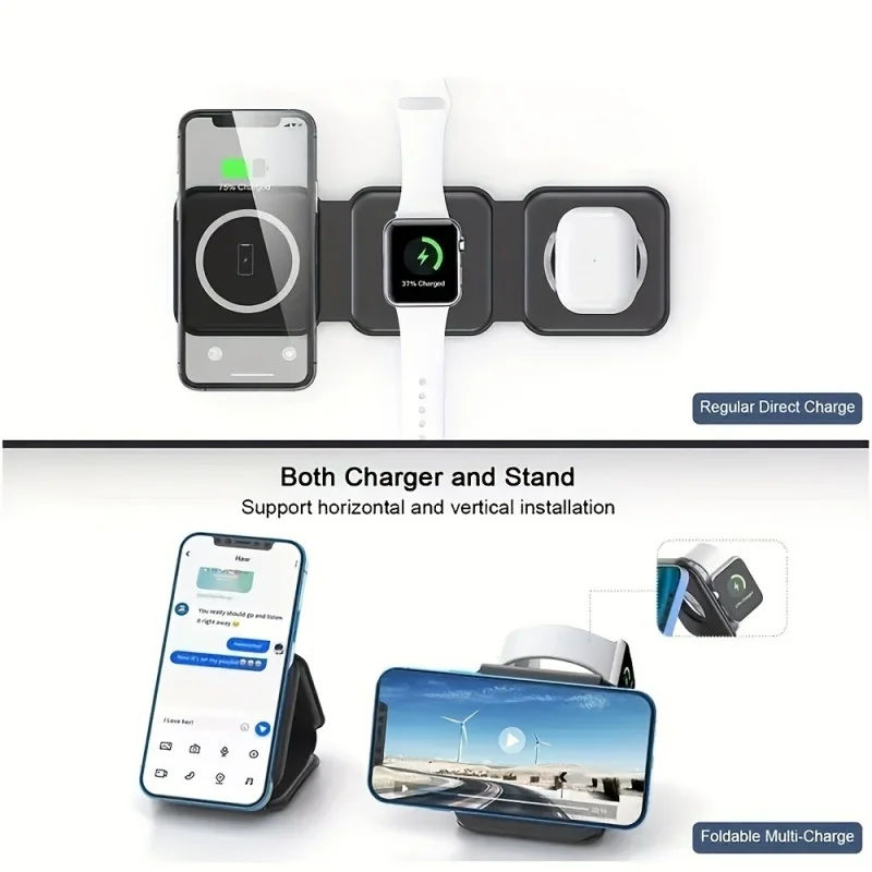 3 in 1 Magnetic Portable Wireless Charger Pad For iPhone 15 14 13 12 Pro Max Apple Watch AirPods Fast Charging Dock Station
