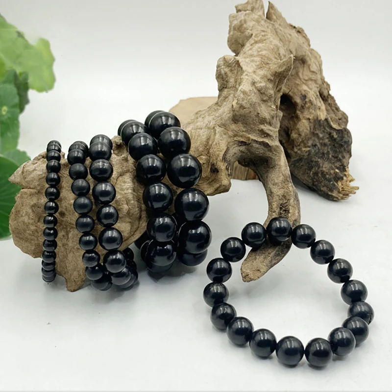 

Natural Gemstone Black Wholesale Genuine Shunghite Bracelet High Quality Tourmaline Beads Healing Power