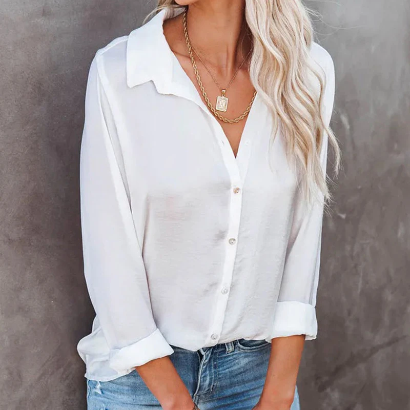 Женская рубашка, повседневная однотонная