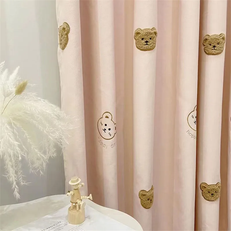 Słodkie pluszowe niedźwiedzie haftowane dziecięce zasłony styl japoński zagęszczone kreskówka zasłony szenilowe dla chłopców i pokój dziewczyn na zamówienie