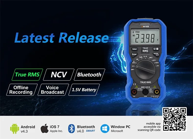 OW16B Multifunctional Digital Multimeter with Bluetooth and NCV True RMS test Ba