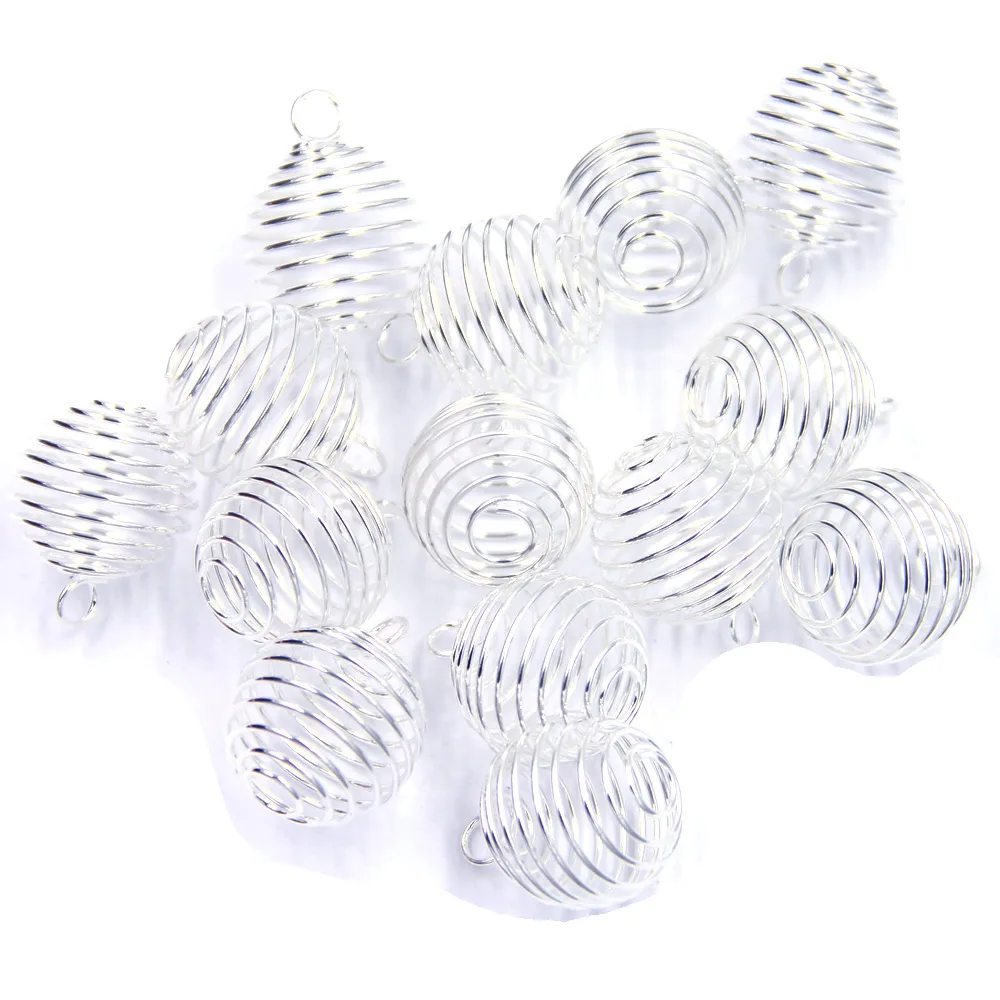 200Pcs Silver Plated Spiral Beads Cages Round Alloy Pendants For Jewelry DIY Findings Charms 20mm