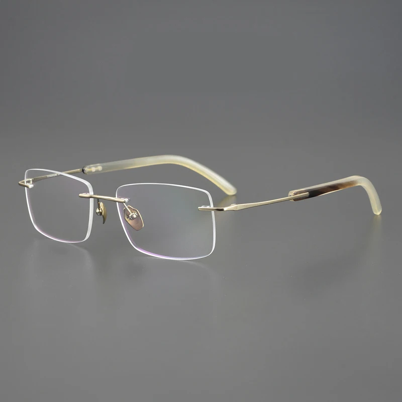 

Natural Buffalo Horn Lens Leg Rectangle Frameless Glasses Frame for Men's Top Quality Ultra Light Titanium Myopia Glasses Women