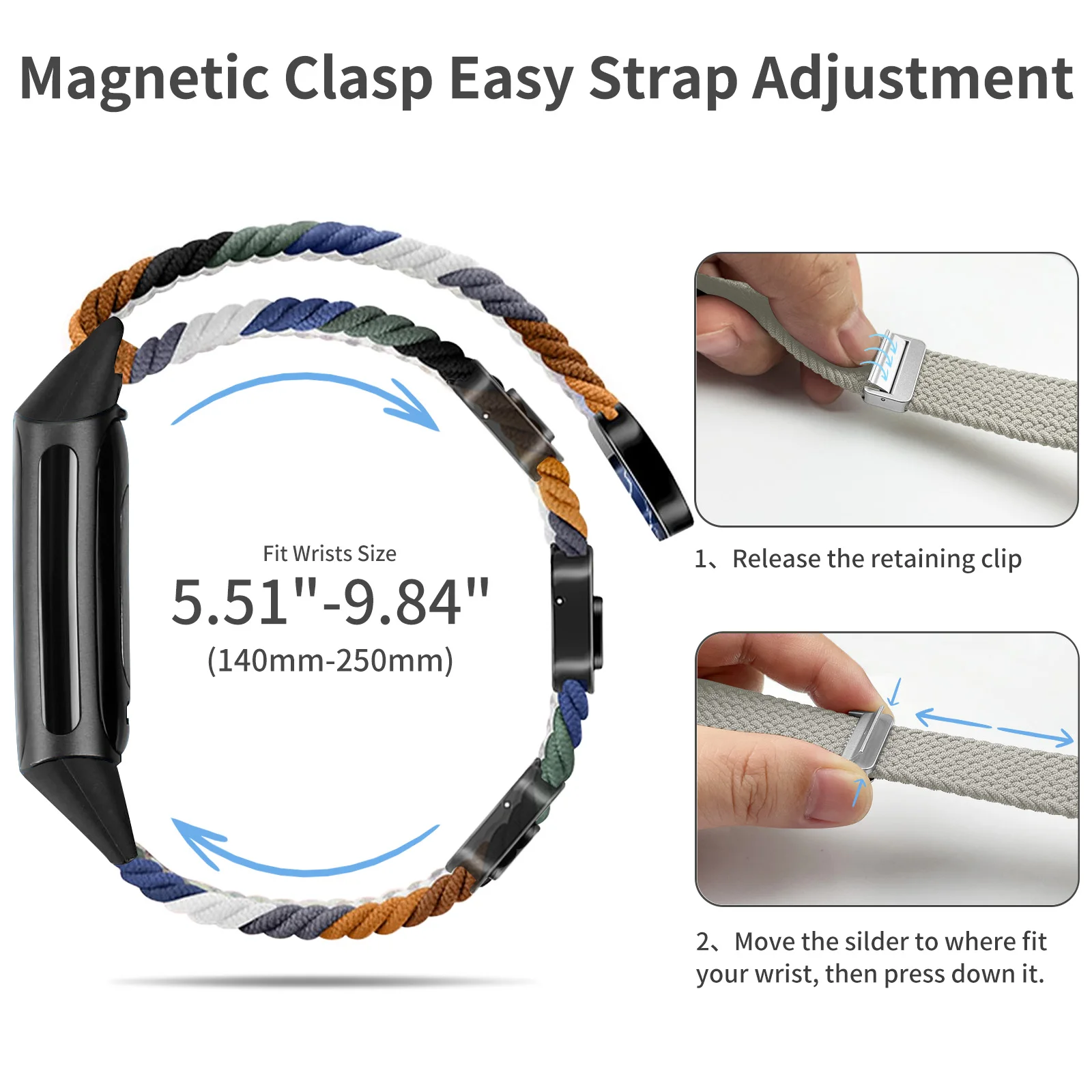 Braided Rainbow Color Band with Magnetic Quick Release Buckle