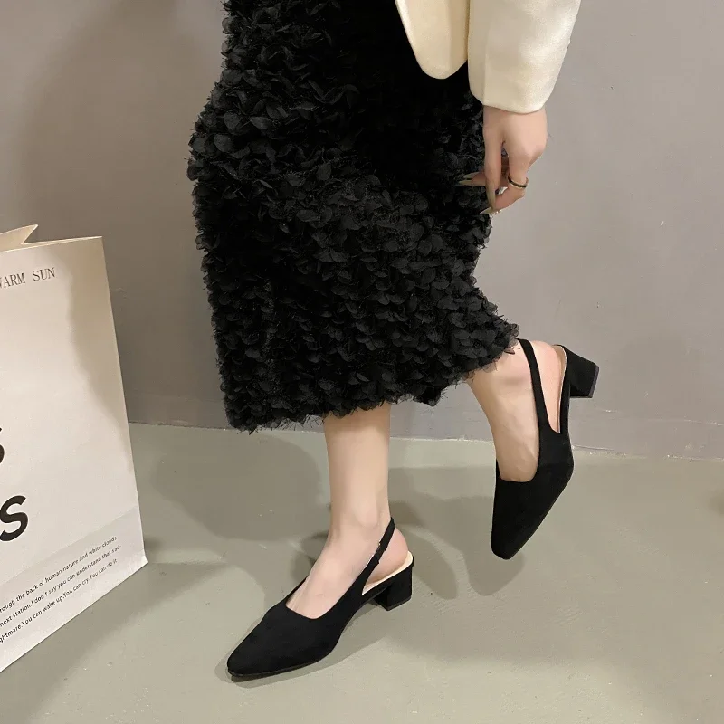 Women Suede Low-heeled Slingbacks High Heels Fashion Classics Sexy Dress Pumps Pointed Toe Solid Color Sandals women slingback sandals women high heels shoes women dress shoes