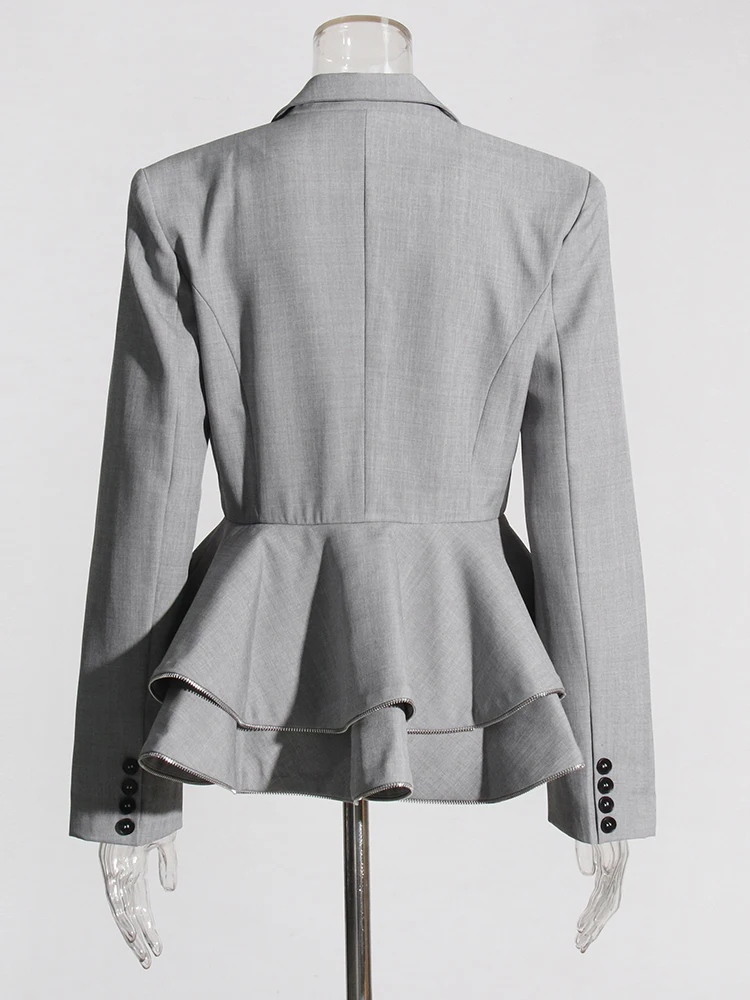 TWOTWINSTYLE Solid Patchwork Ruffles Slimming Blazers For Women Notched Collar Long Sleeve Spliced Double Breast Blazer Female