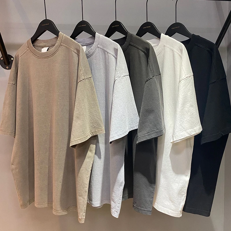 

New Washed Short Sleeved T-shirt Men's Fashion Hip Hop Streetwear Loose Solid Color Bottomed Top In Summer Tee Shirt Clothing