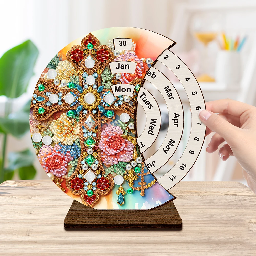 HOMFUN Diamond Painting Perpetual Calendar Wooden Diamond Art Desk Calendar 5D DIY Embroidery Christmas Gift for Home Decor diamond art painting kit diamond painting set diamond painting