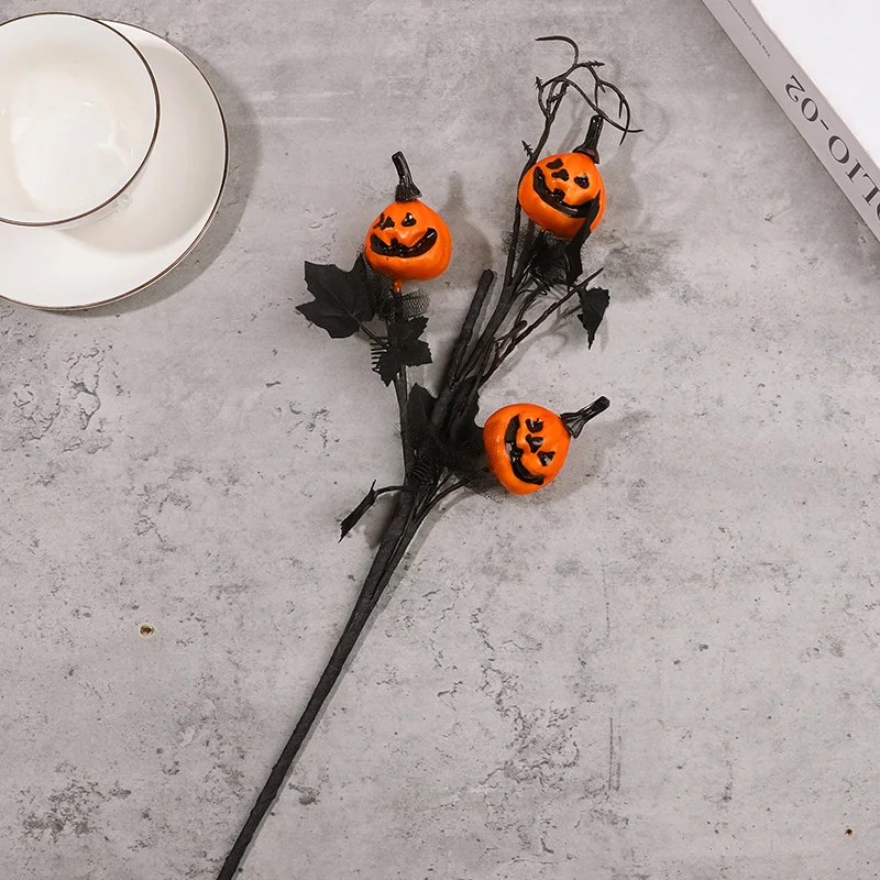 1/6Pcs Halloween Kürbis Zweige Künstliche Schwarze Ahornblatt Blume Stiele Halloween Party Dekoration Für Home DIY Vase requisiten – Detail 5