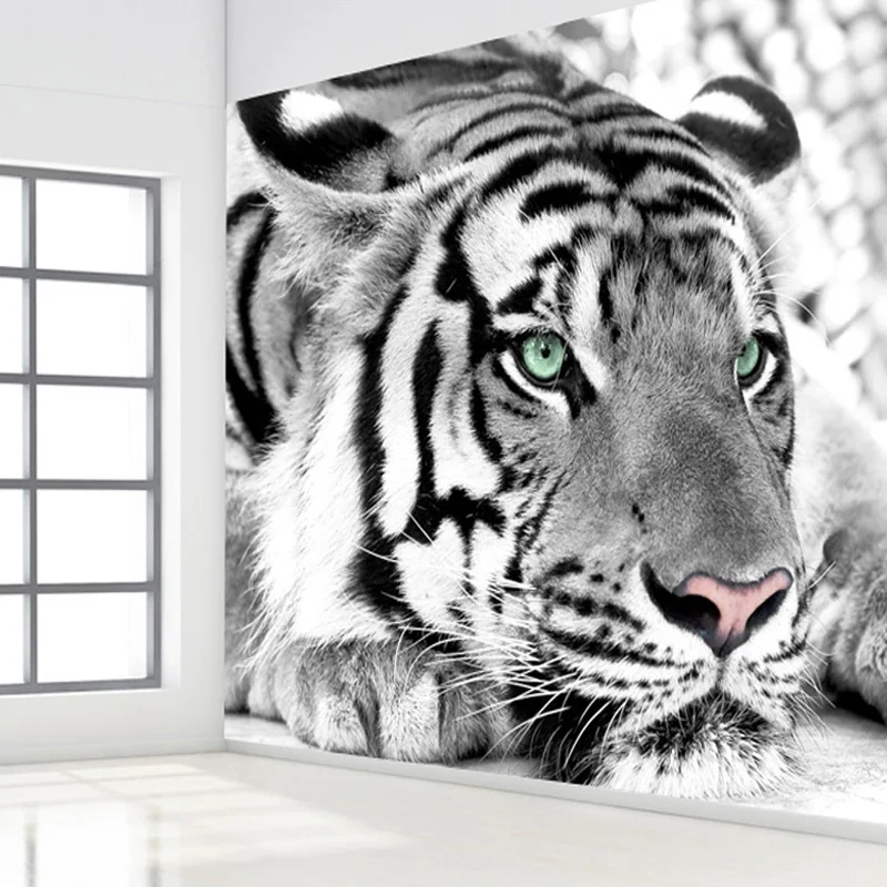 Papel de parede foto personalizada 3d, preto e branco, animal tigre,  pintura de parede, sala de estar, quarto, entrada de fundo, mural de parede