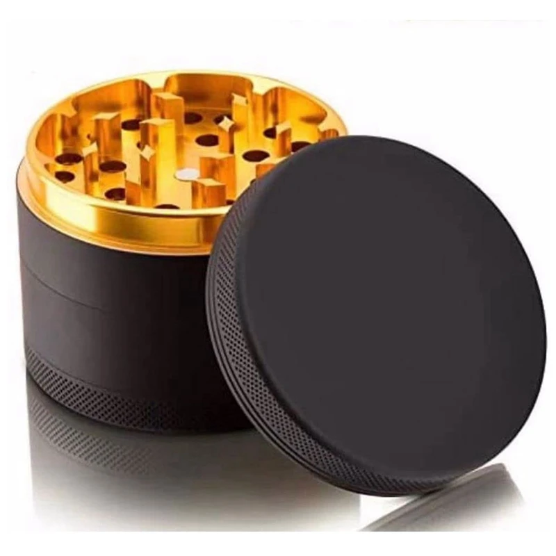 Aluminum Herb Grinder Black Rubber Paint Gold Color Inside-Large Capacity 2.48 Inch 4 Pieces