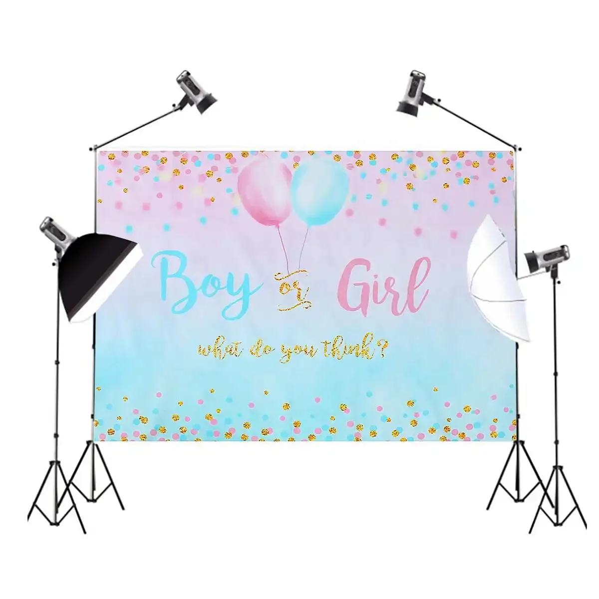 

Balloon Backdrop Birthday Gender Boy or Girl Party Decoration Banner Photo Background Glitter Design Family Photography Backdrop