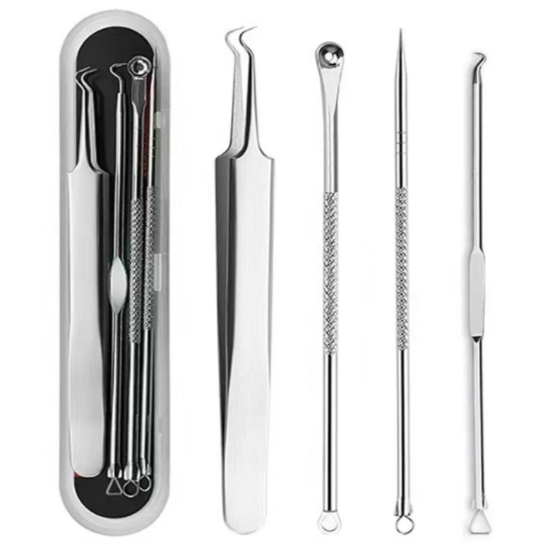 אקנה מחט להסרת שיער שחור מום פצעון comedone 4 יח'\סט נירוסטה פעמיים ניקוי פנים טיפול העור טיפול