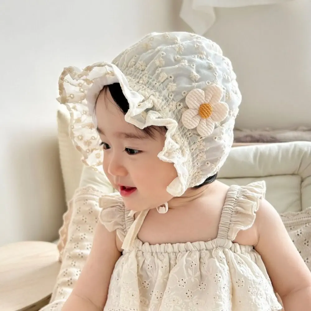 Newborn Lace Baby Fetal Cap Ruffle Soft Bonnet Hat Breathable Flower Sun Hat Summer