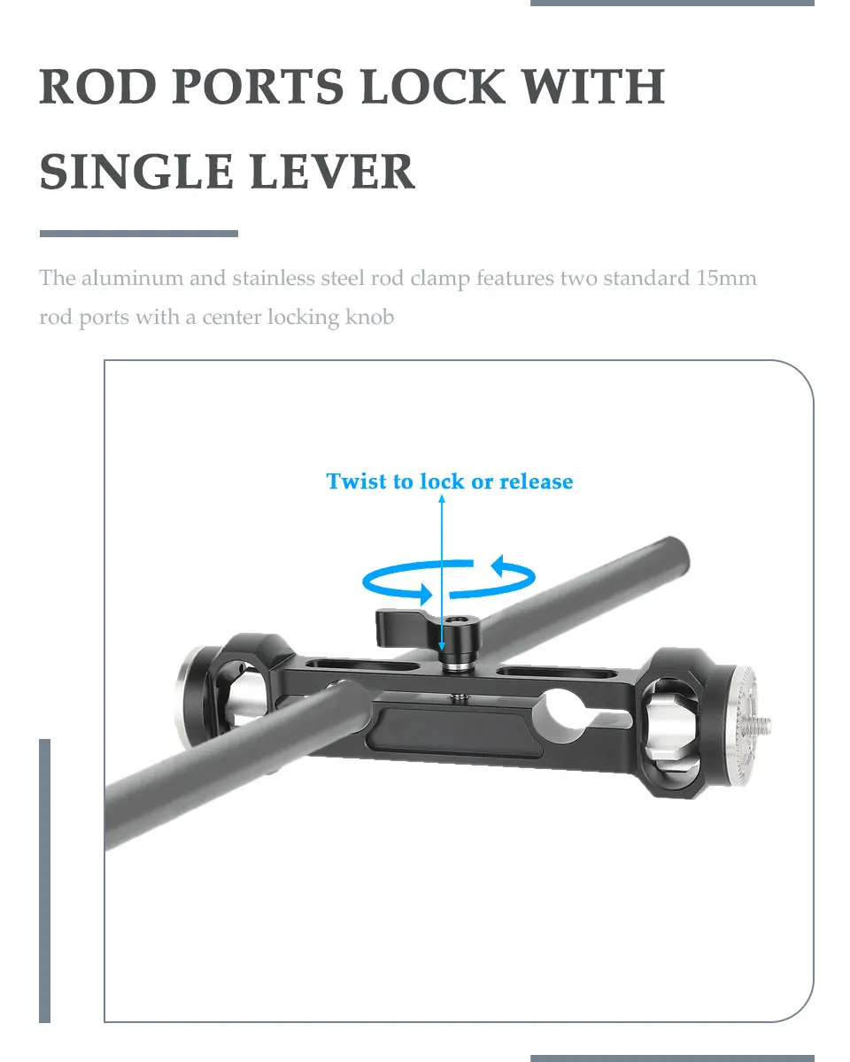 15mm Rod Clamp with ARRI-Style Rosettes Dual M6 Male Screw Mount Handles or Acc