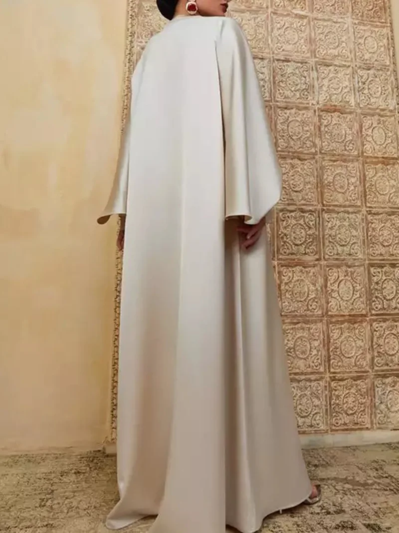 Lemongor Muslim Dubai Turkey Islam Dress 2023 Spring Batwing Sleeve Split-Front Solid Color Elegant Party Maxi Dresses For Women