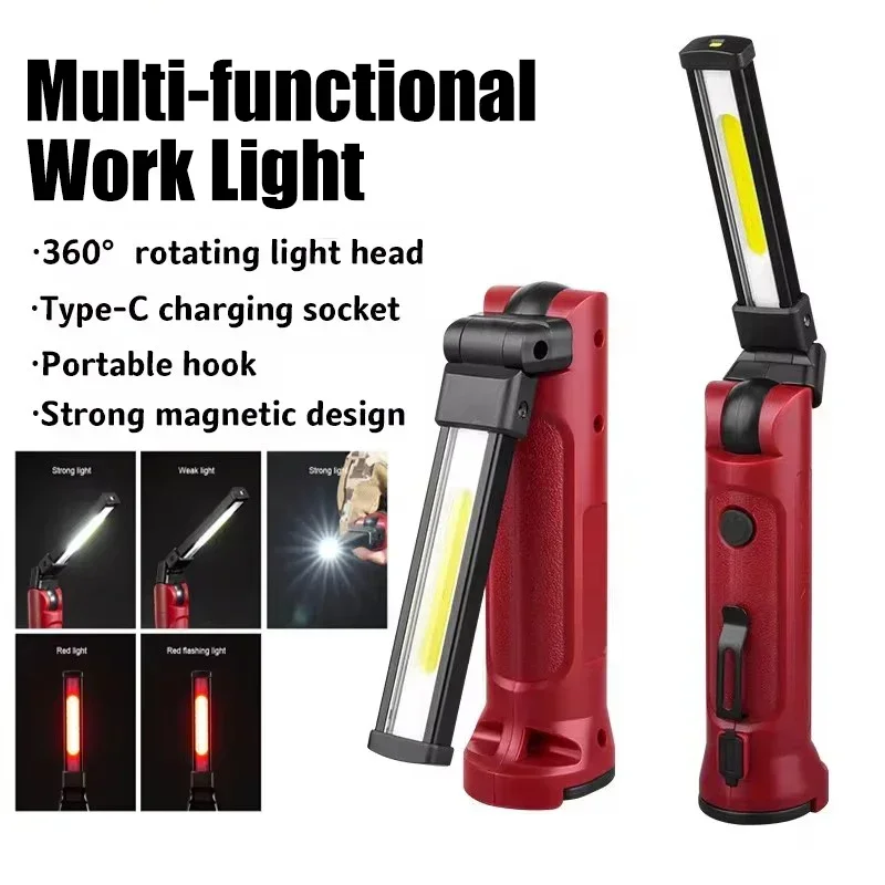 Rechargeable COB Work Light 180&deg; Rotating Foldable Flashlight Outdoor Camping Strong Car Repair Magnetic Suction Lamp With Hook