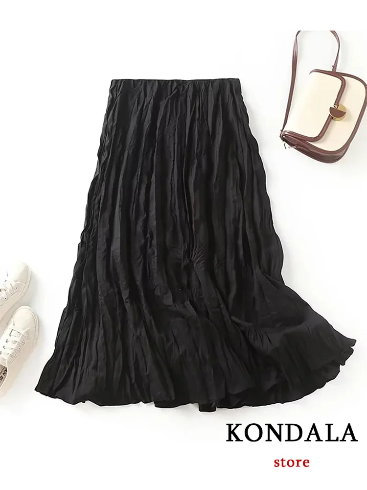 

Винтажная повседневная черная шикарная Женская юбка KONDALA, однотонная прямая Длинная юбка, новая мода 2023, летние офисные женские юбки с высокой талией