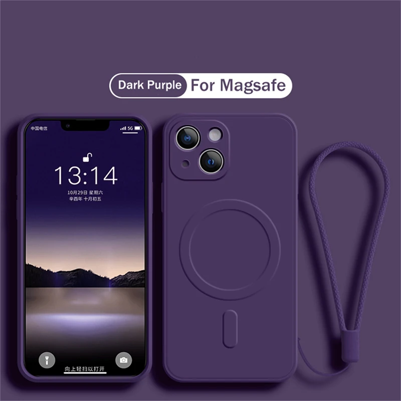 Magsafe Magnetic Wireless Charging Liquid Silicone Phone Cover with Strap