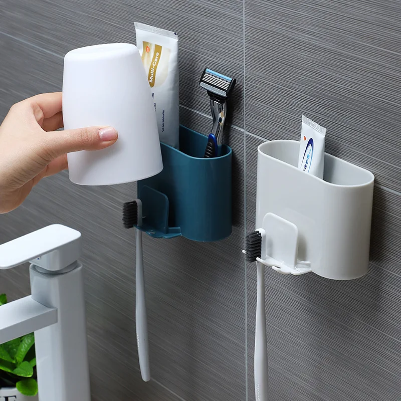 Self Adhesiv Toothbrush Cup Toothpaste Holder Shaver Bathroom Storage Rack Boxes 