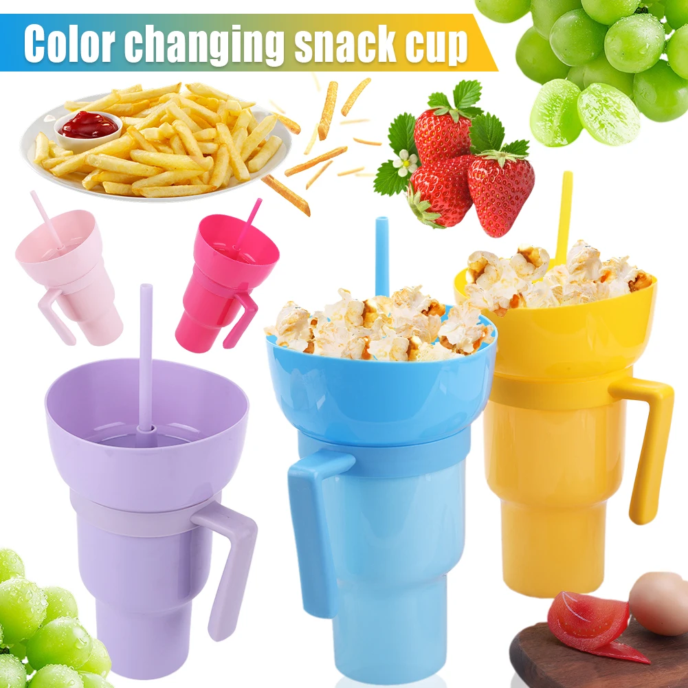 2In1 Stadium Tumbler with Snack Bowl Straw Travel Cup Leak Proof Reusable