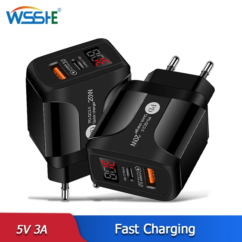 20 Вт Зарядное устройство с цифровым дисплеем QC 3 0 Fast зарядка для телефона USB Charger For