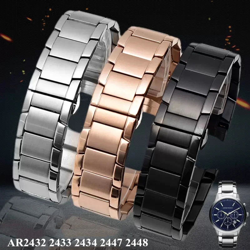 Pulseira de Relógio de Pulseira Dourada Fivela Borboleta Bracelete Fino 22 mm Ar2452 Ar2453 Ar2448 Aço Inoxidável - Image 4