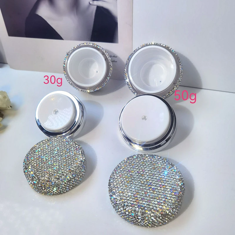 Bling Diamond Press Type Vacuum Bottle Face Cream Lotion Cream Separate Jars Travel Portable Cosmetics Packaging Bottle Acrylic