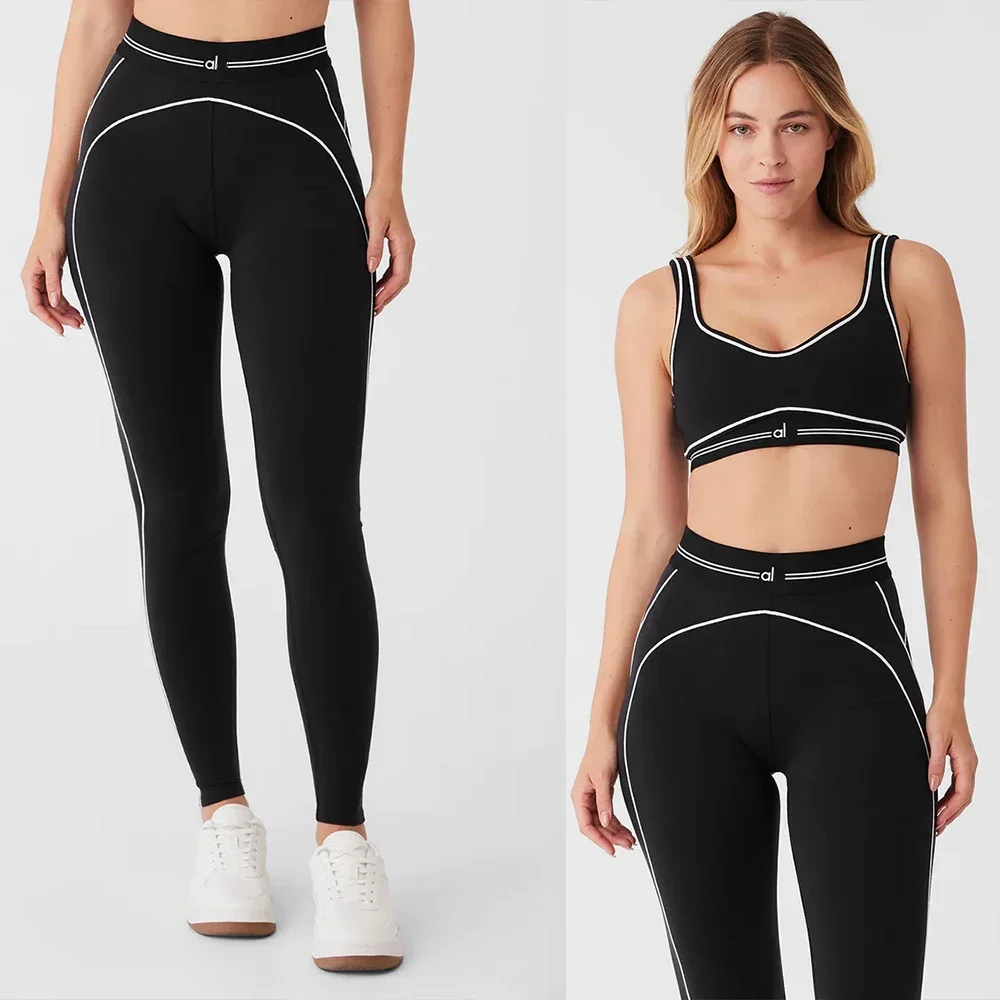 AL Yoga Airbrush High-Waist Heart Throb Legging Tight Fitting Yoga Sports Bra for Women Slimming and Elastic Fitness Running Set