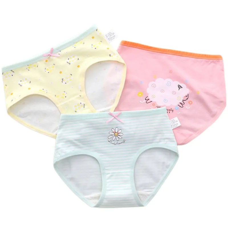 Children Pure Cotton Briefs Boxers 3pcs/Pack Size 3-15T Teen Girls Underwear Bright Color Prints Kids Quality Underpants