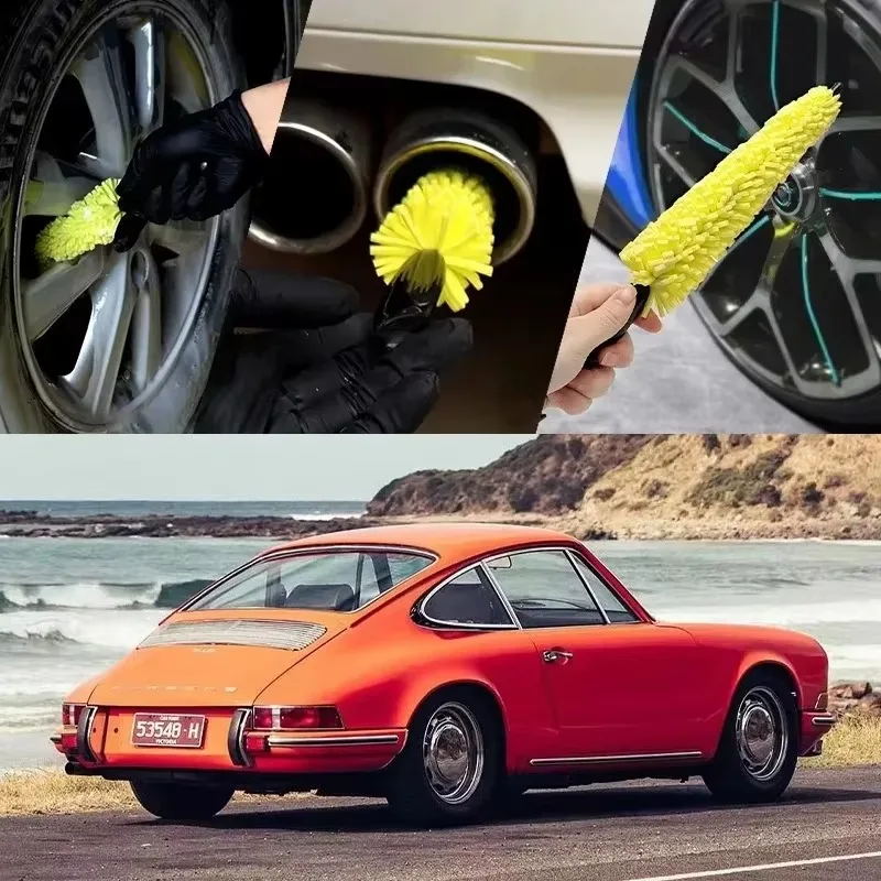 Car Wheel Brush Soft Bristle Rim Scrubber Tire Detailing Tool with Anti-Slip Grip Handle For Motorcycle/Home/Industrial Cleaning