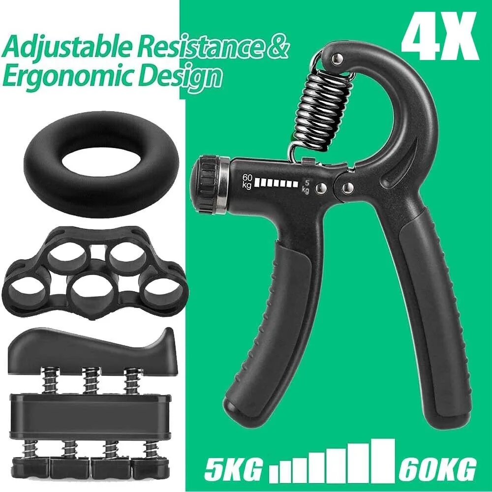 Hand Strengthener Finger Trainer Finger Strength Trainer Forearm Exerciser Hand Grip Trainers Hand Grip Exerciser Hand Exerciser Hand Trainer 4Pack Finger Hand Grip Strength Set Trainer Gripper Ring Strengthener Adjustable Gym Therapy Forearm Trainer Exerciser Black