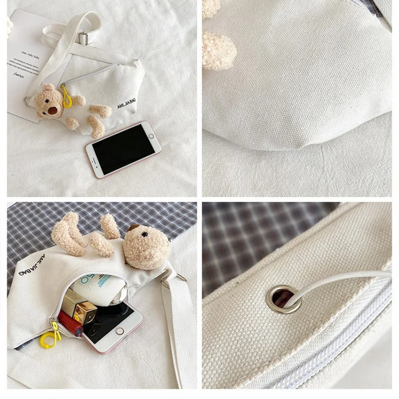 Cute Children Kids Bear Doll Canvas Waist Backpack Bags Large Capacity Crossbody Belt Backpack Banana Hip Money Pouch Chest Bags
