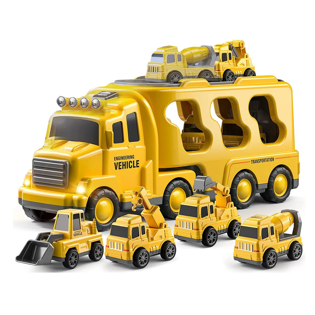 

Игрушечный строительный грузовик 5-в-1, игрушечный автомобиль с фрикционным электроприводом для малышей 1-3, рождественские подарки для детей на день рождения