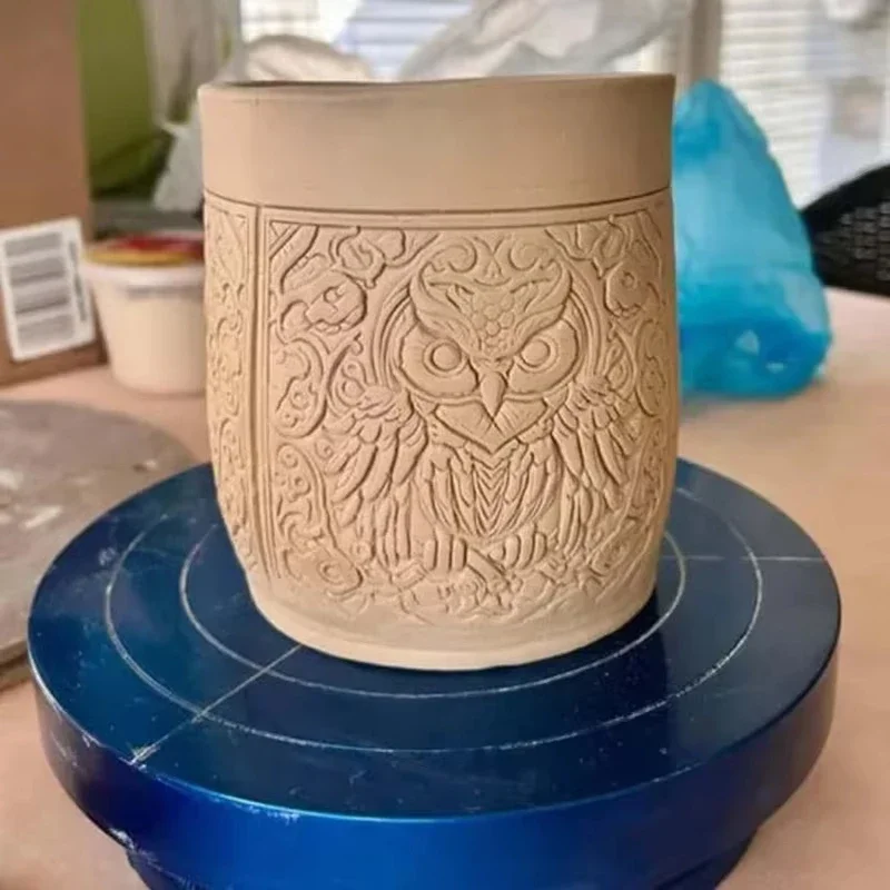 3D Printed Clay Texture Roller, Flower and Bird Pattern Pottery Roller Tool, Clay DIY Texture Roller Tool