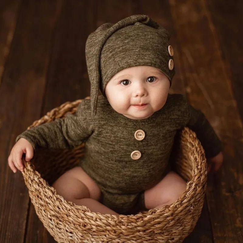 

4 Colors 6-12 Month Baby Sitter Overall Romper and Sleepy Hat Sitter Set Pants Cap Photo Outfit Infant Photography Props
