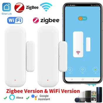 Tuya Zigbee WiFi Door Sensor Window Sensor Contact Sensor For Smart Home Smart Life APP Remote Control Compatible with Alexa 1