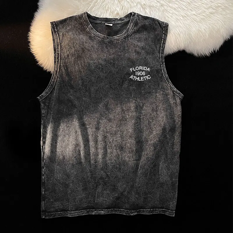 

Мужской жилет 2024, свободная одежда без рукавов, хлопковая Футболка metrend, индивидуальная промытая футболка с надписью 5070