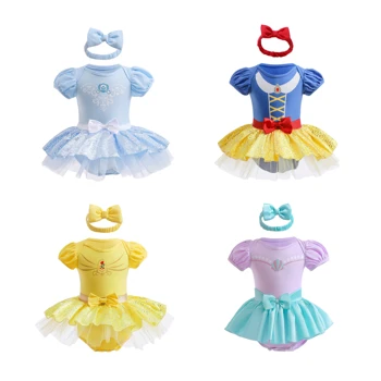 Pagliaccetto del bambino Vestito TUTU Con Fascia Infantile Del Bambino Della Principessa Vestiti Della Ragazza Taglia 3-18M Design Sveglio Vestito Del Bambino Costumi Del Partito 1