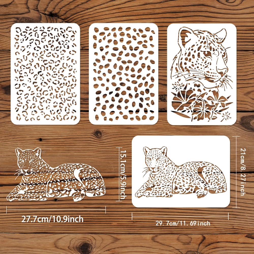 4 Pcs Cheetah Leopard Print Stencils Flower Panther Stencil Reusable DIY  Animal Template for Painting on Craft Wood Fabric Wall