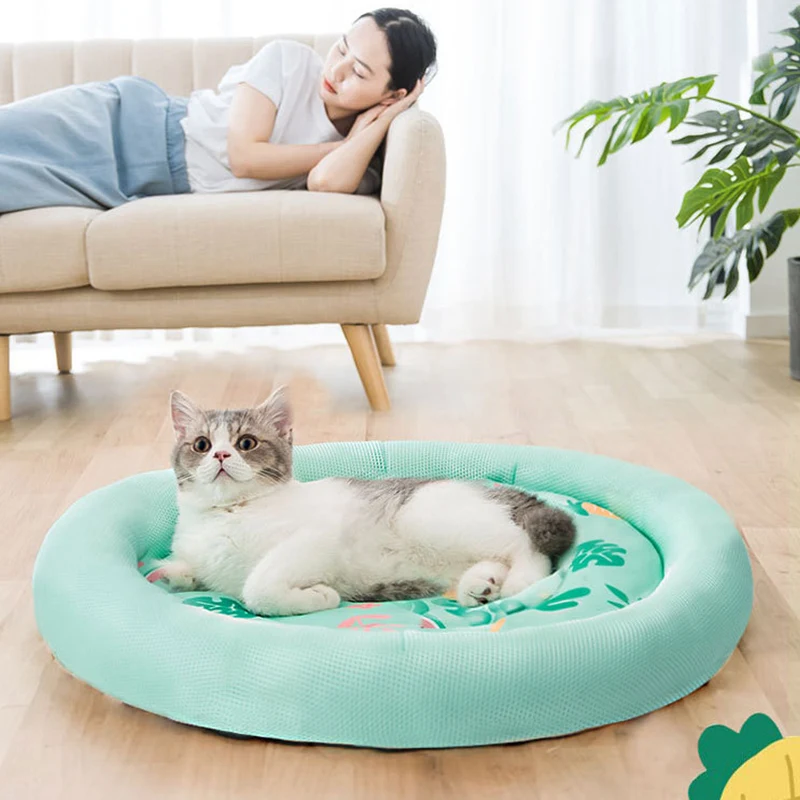 S-L Summer Cooling Pet Dog Mat Ice Pad Dog Sleeping Round Mats For Dogs Cats Pet Kennel Top Quality Cool Cold Silk Bed
