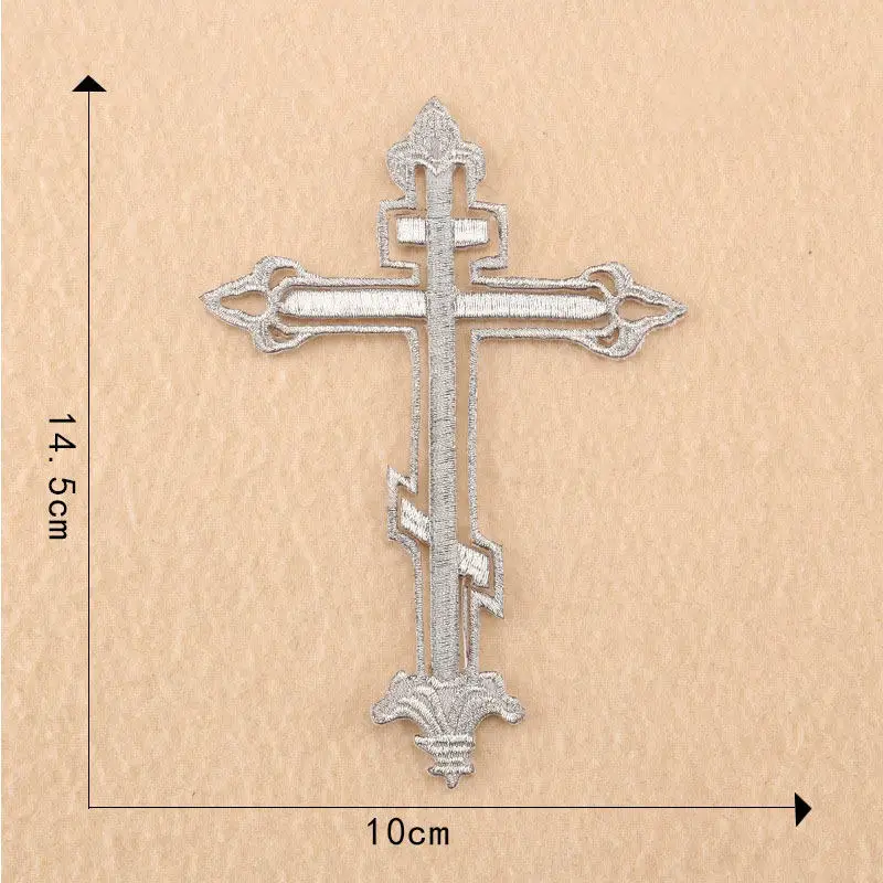 Jesus Cross Patches Iron on Embroidery Christ Appliques Diy Costumes Trims  15*10cm