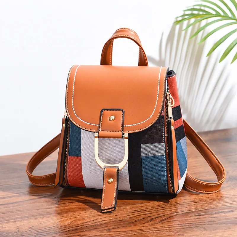 Mini Backpack Crossbody Bag for Teenage Girl Plaid Women Luxury PU Leather Shoulder Bag Korean Style Purse Trendy Female 2022